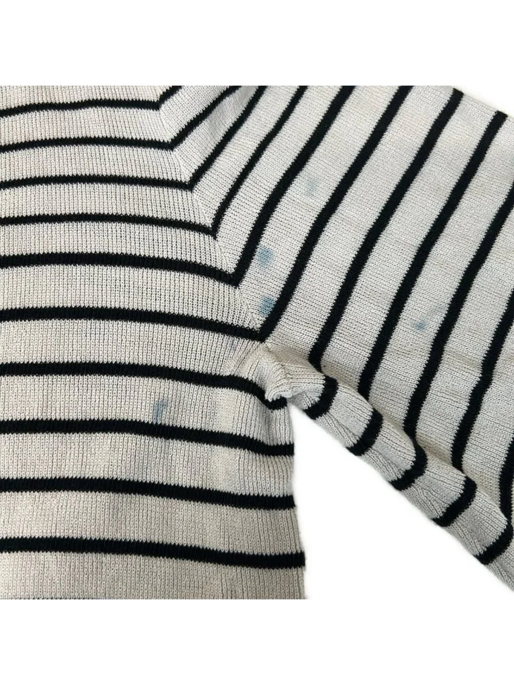 Chanel 3/4 Sleeve Sweater 34 S Ivory Black Border Pearl Button